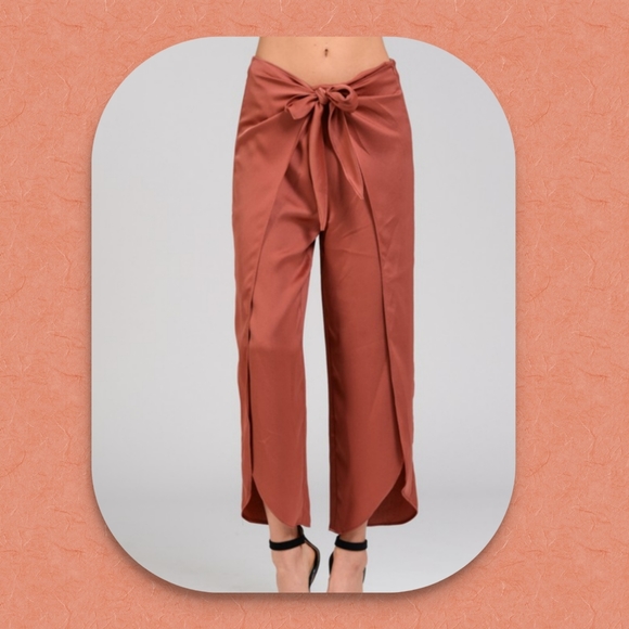 Satin Dress Pants Tulip Hems Palazzo Rust Pumpkin - Picture 7 of 11